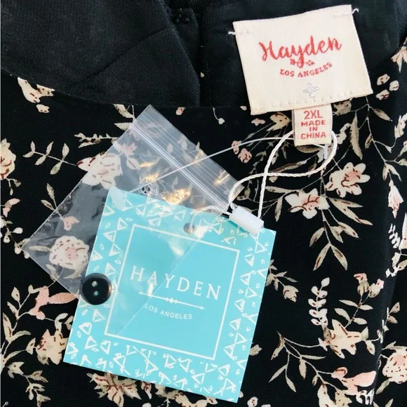 Hayden Pleated Black Floral Printed Short Sleeve Midi Dress. NWT! Sz 2X - Picture 8 of 11